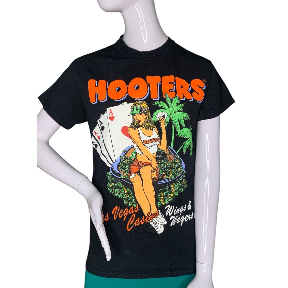 Hooters Y2K Wings and Wagers Las Vegas Casino Black T-Shirt Short Sleeve Size S